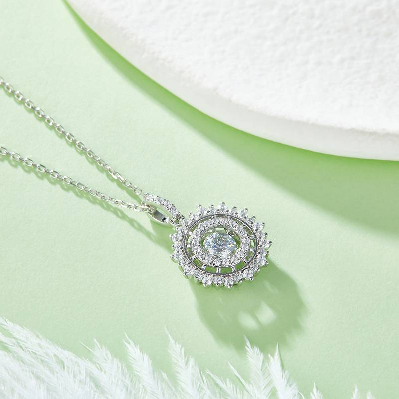 Dynamic and Shining S925 Silver Plated Platinum Moissanite Diamond Necklace 50 Points D-Class